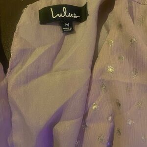 Lulus NWOT blush pink with gold polka dots romper size medium, with waist tie